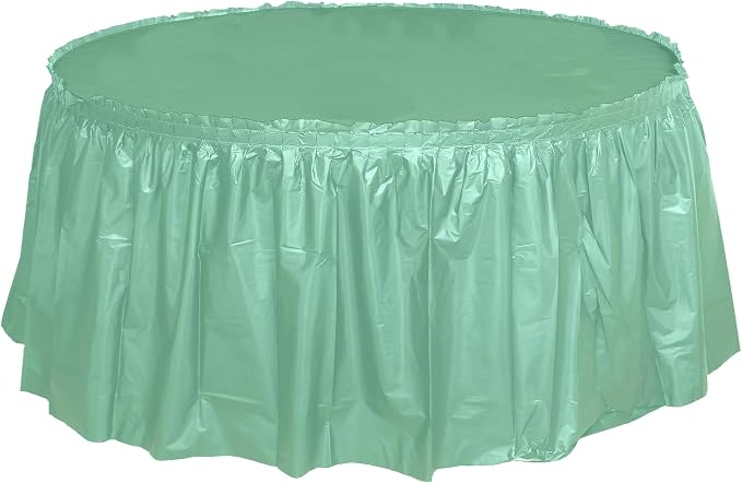 Party Favors Plus Mint Green Plastic Tablecloth 84 Inch Round with Table Skirts 3 Piece Set