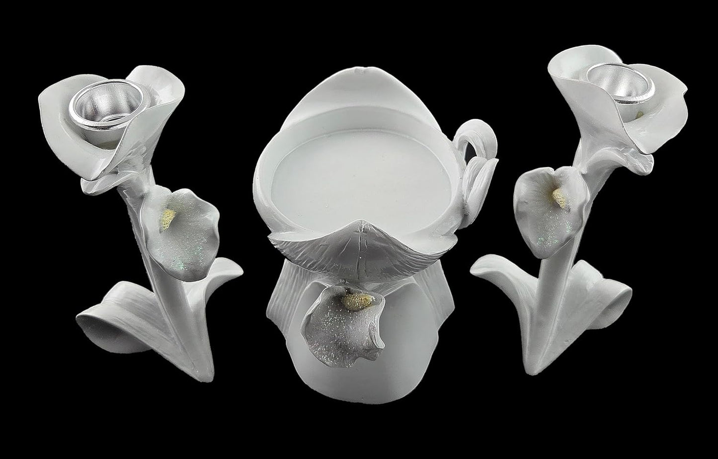 Party Favors Plus White Polyresin Lily Candle Holder Set of 3