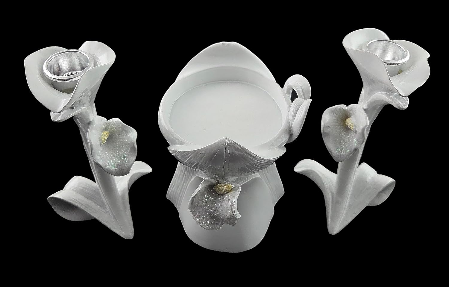 Party Favors Plus White Polyresin Lily Candle Holder Set of 3