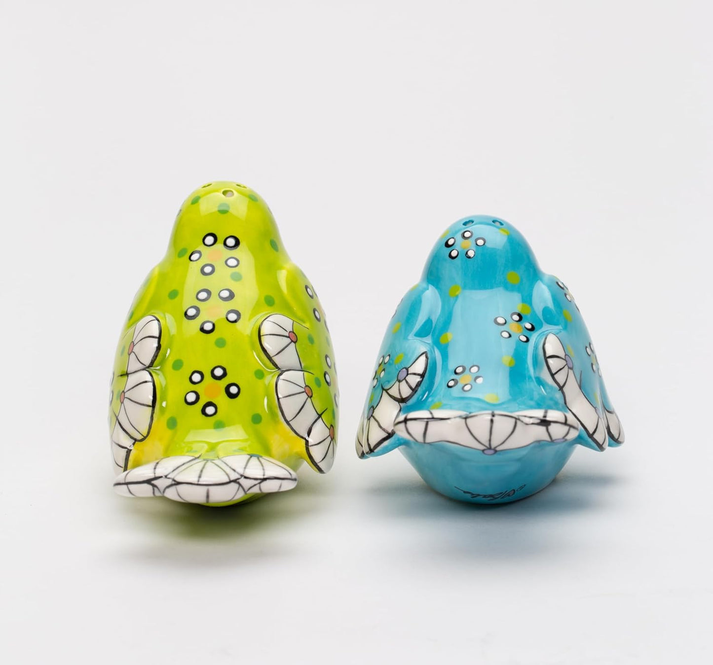Cosmos Gifts Fine Ceramic Flight of Fancy Hand Painted Blue and Green Love Birds Salt & Pepper Shakers Set 3-3/8" L