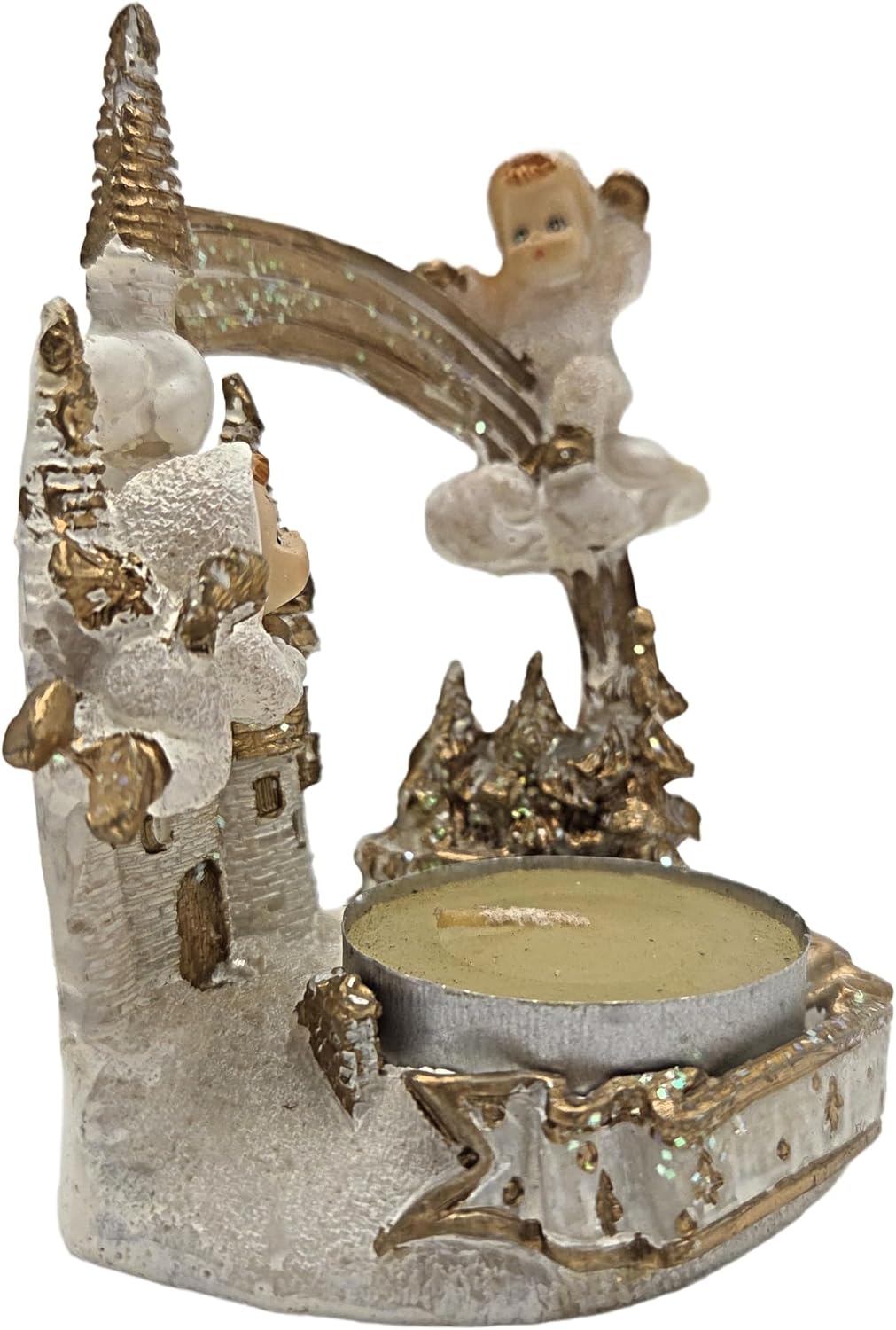 Party Favors Plus Angel Figurine Tea Light Candle Holder White Gold Polyresin 3 Inch Set of 2