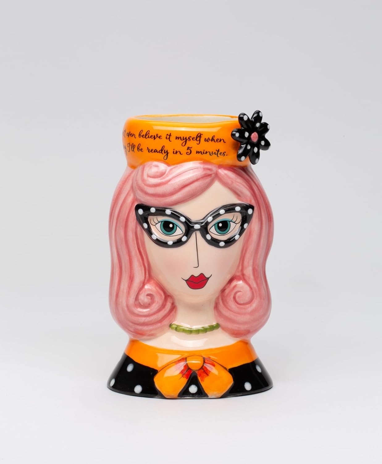 Cosmos Gifts Fine Ceramic Lady Pink Hair Pencil Vase Makeup Brush Holder 5-5/8" H 62609