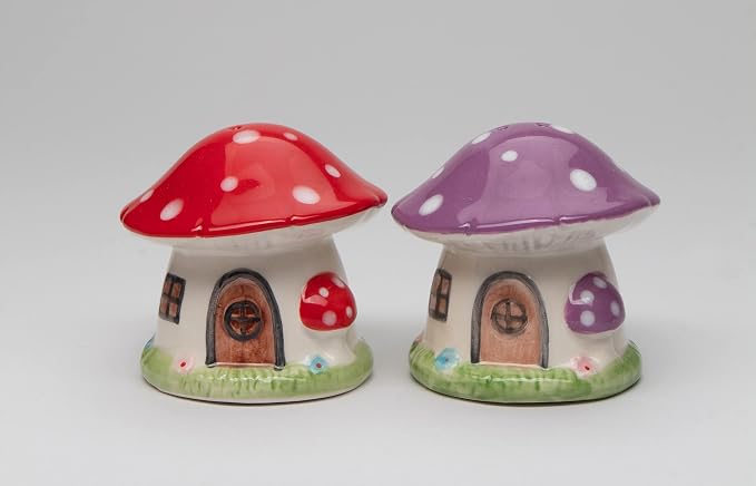 Cosmos Gifts Ceramic Colorful Mushroom House Salt and Pepper Shaker Set 2.5 In Multi-colors