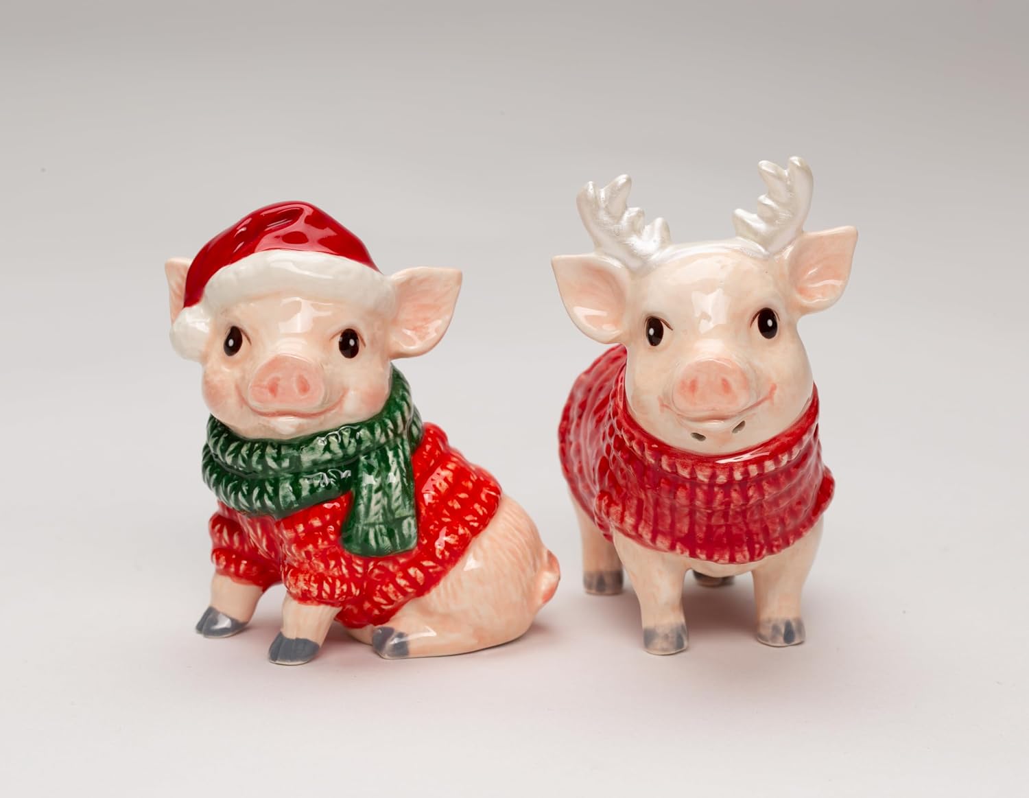 Cosmos Gifts Fine Ceramic Christmas Pigs Salt & Pepper Shakers Set 3-3/8" H