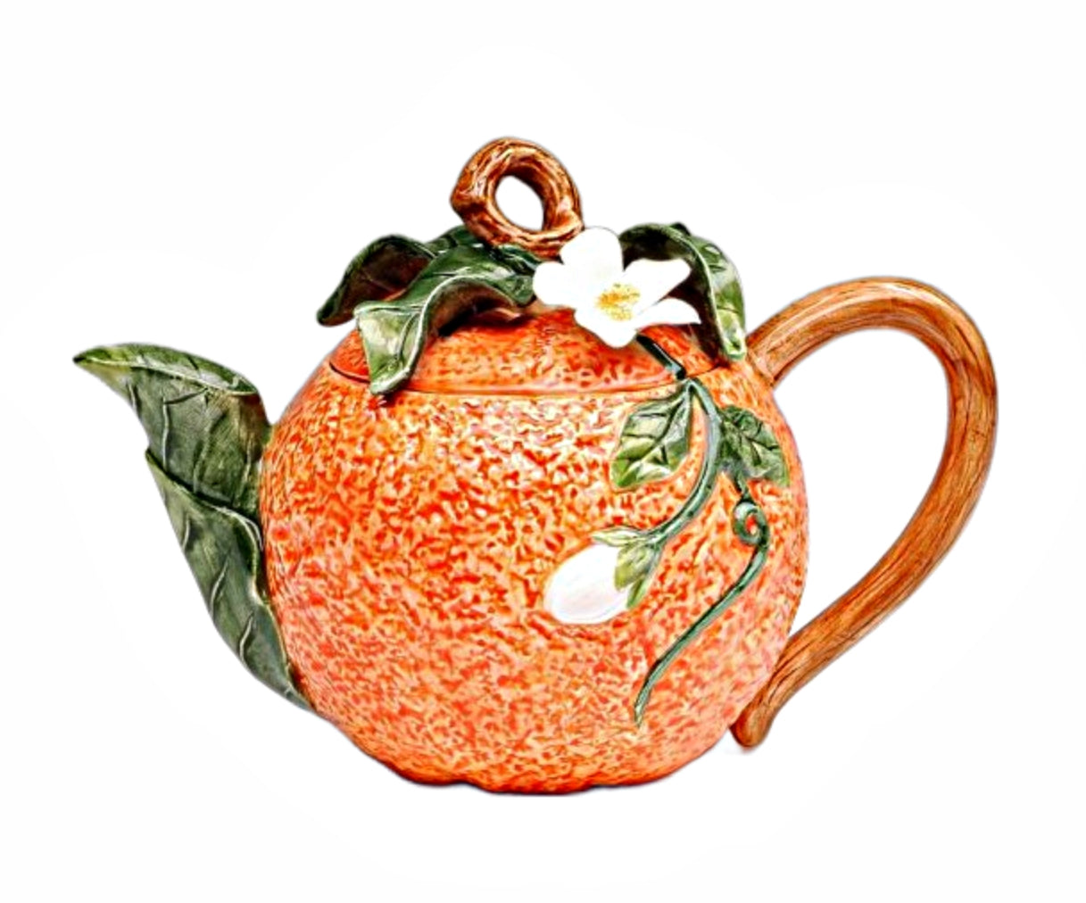 Cosmos Gifts Fine Ceramic Fruit Orange & White Flower Teapot 12 fl oz 4" H