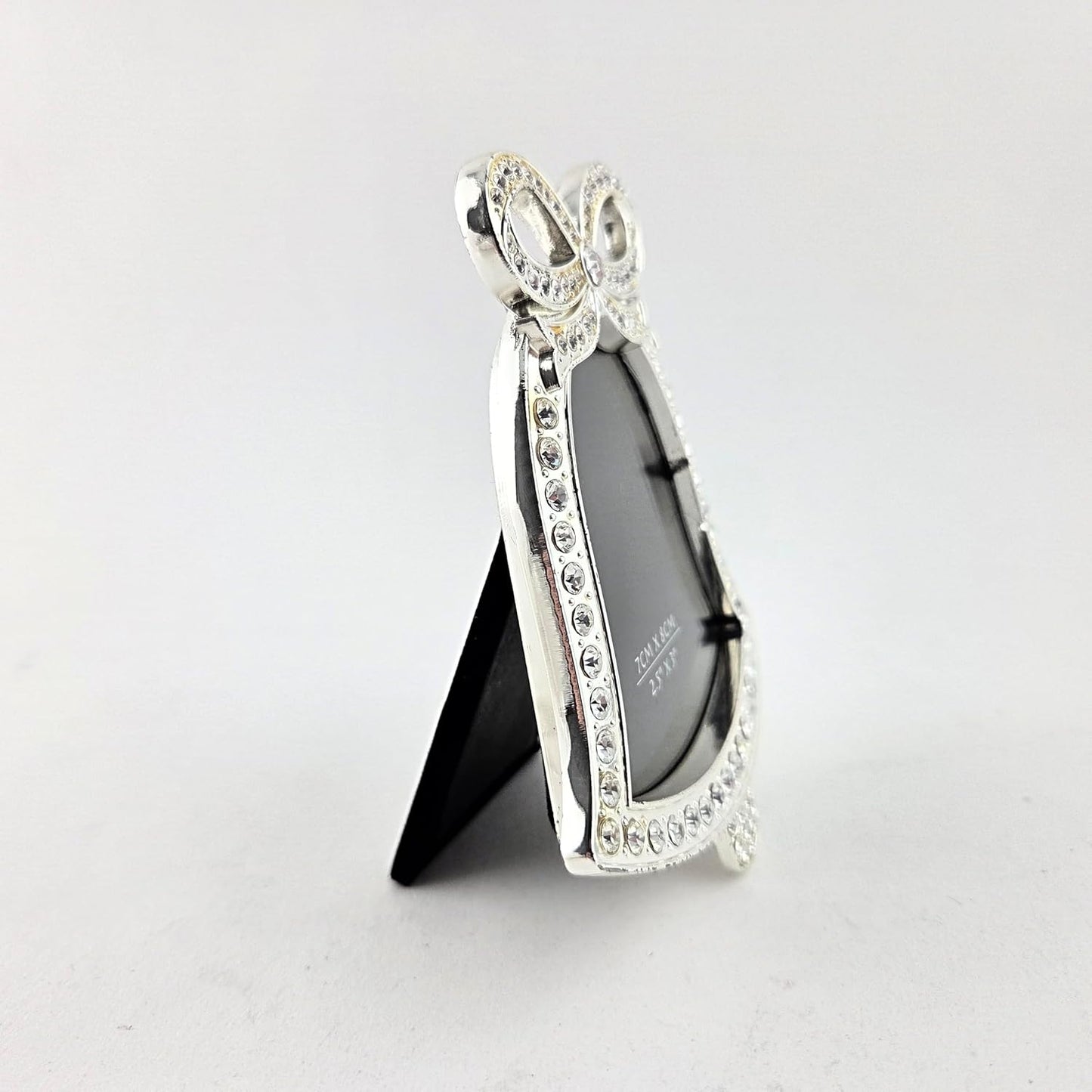 Party Favors Plus Bell Shaped Photo Frame Silver Metal Rhinestone Bow 4.5 Inch