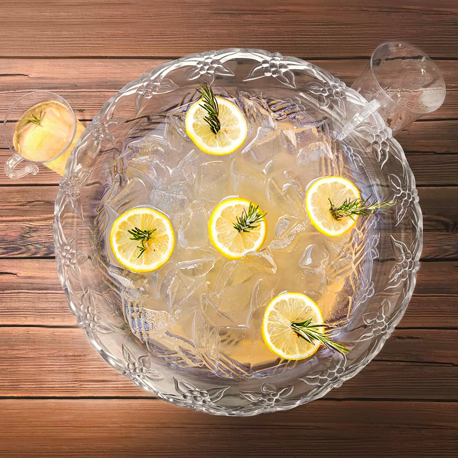 Party Essentials Hard Plastic 12-Quart Embossed Clear Punch Bowl