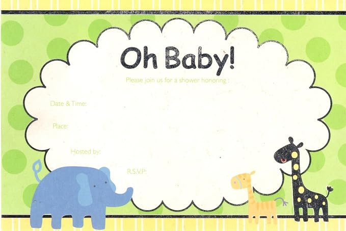 Party Favors Plus Baby Shower Jungle Animals Invitations 25 Count