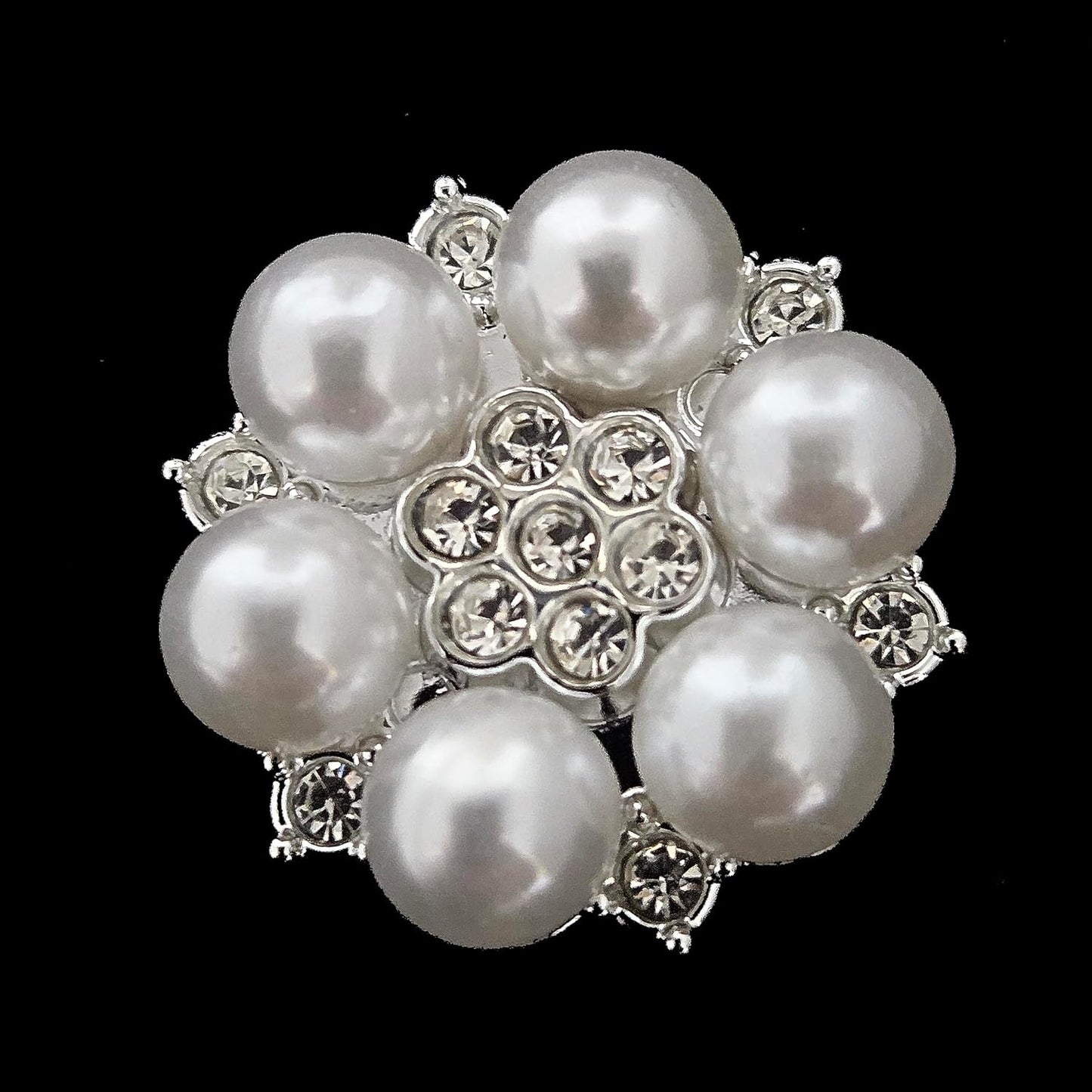 Party Favors Plus Silver Tone Flower Brooch Pin with Faux Pearls and Rhinestones 1 In 25 Pack