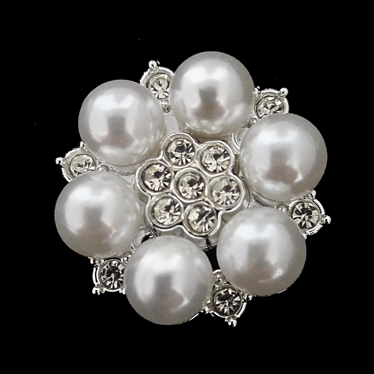 Party Favors Plus Silver Tone Flower Brooch Pin with Faux Pearls and Rhinestones 1 In 25 Pack