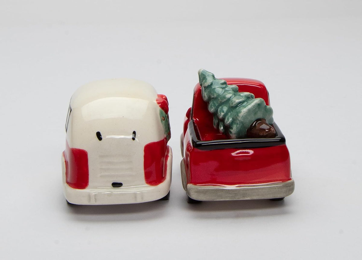 Cosmos Gifts Fine Ceramic Christmas Vintage Truck with Camper Salt and Pepper Shakers Set of 3 3-3/4" L