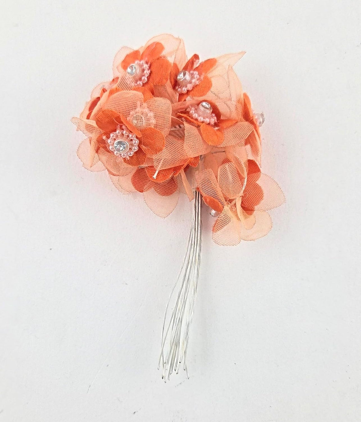 Orange Organza Mini Daisy Flowers with Wire Stems, 144 Pieces