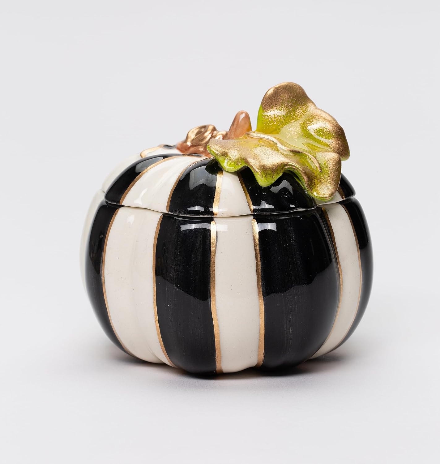 Cosmos Gifts Black and White Small Ceramic Pumpkin Box 3-1/2" D x 3-3/8" H