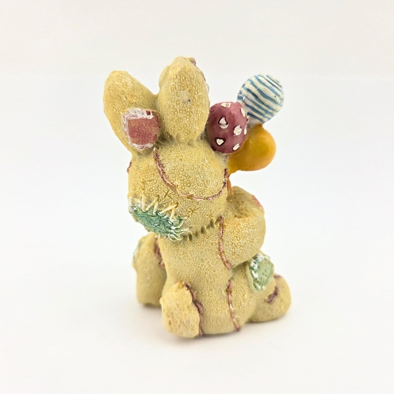 Party Favors Plus Multicolor Polyresin Bunny with Balloons Figurine 3.5 Inch Set of 2