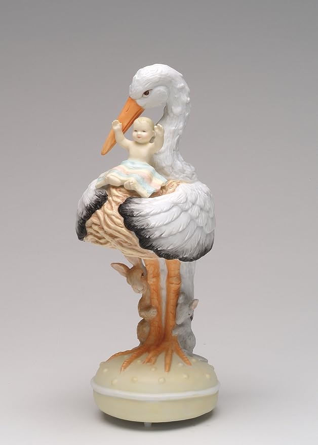 Cosmos Gifts Fine Porcelain Stork Delivers Baby Musical Figurine 10" H