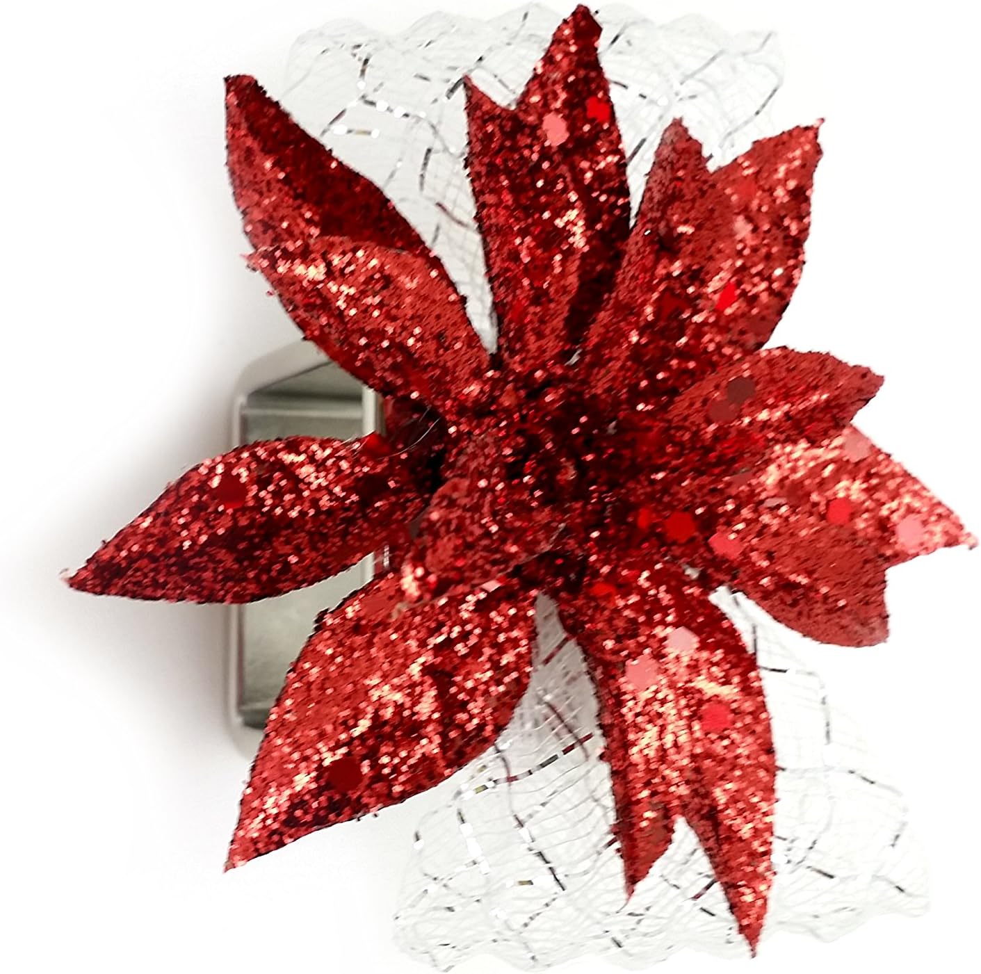 Party Favors Plus Silver Red Poinsettia Plastic Napkin Rings 4 Count