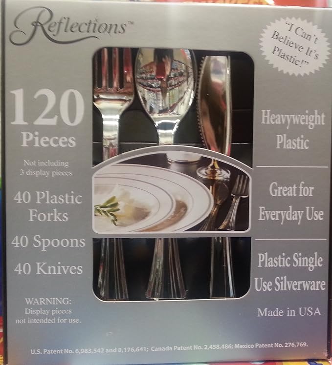 Party Favors Plus Reflections Plastic Silver Flatware 120 Count