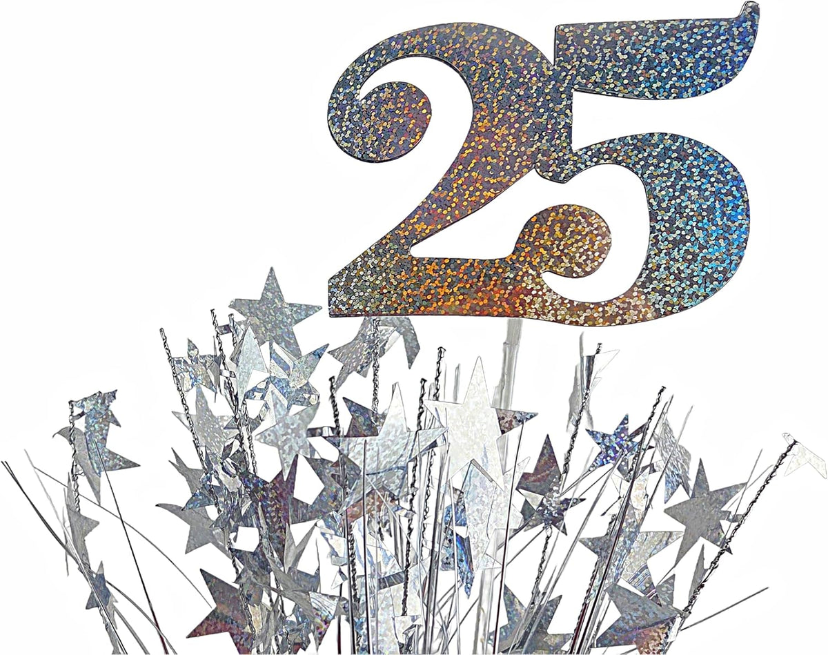 25th Birthday Anniversary Silver Mosaic Stars Centerpiece 2pcs