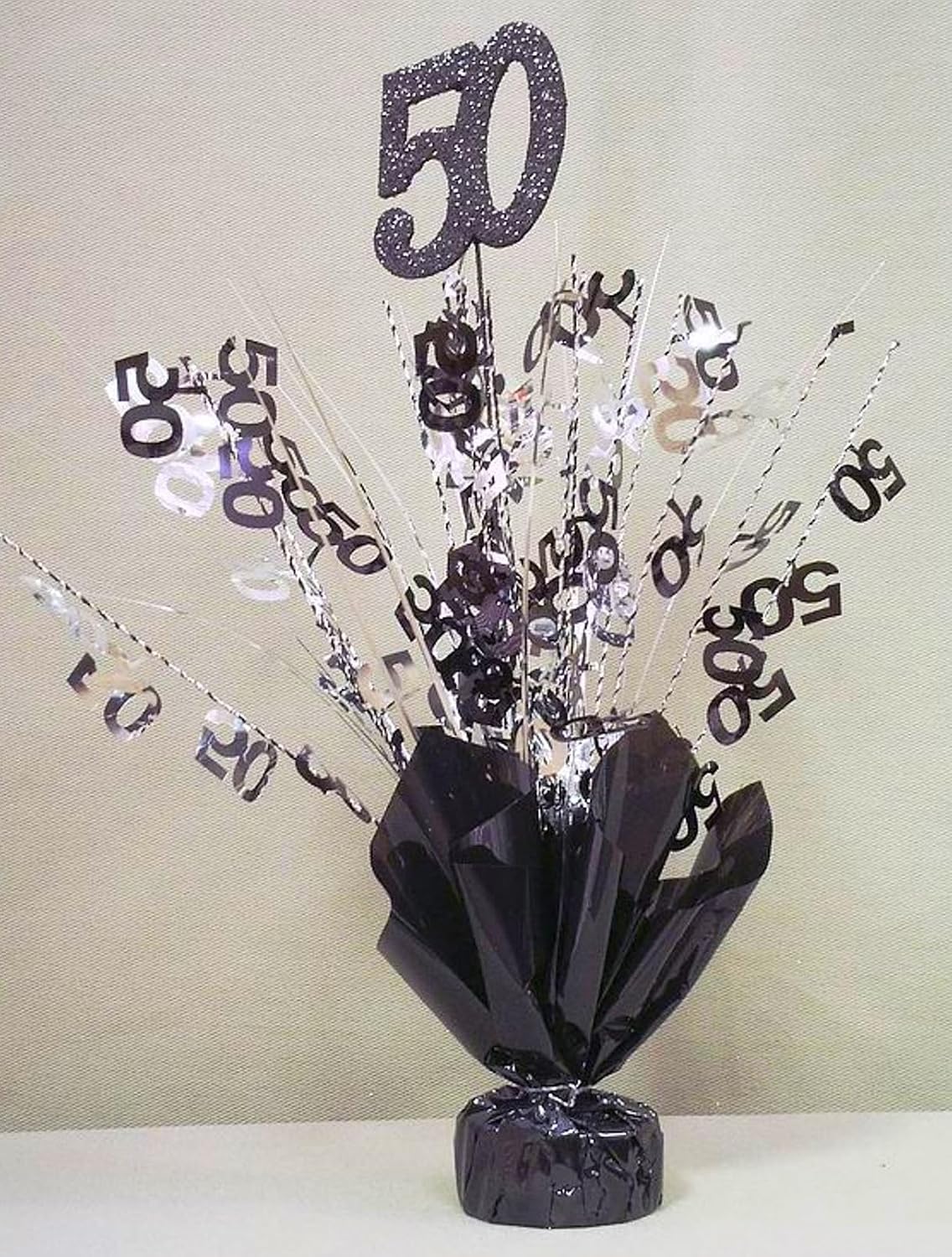 Black & Silver 50th Birthday Balloon Weight Centerpieces, 2 Pieces