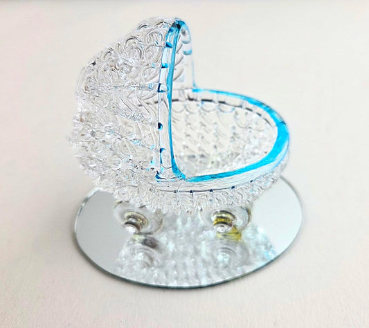 Party Favors Plus Clear Polyresin Crystal Baby Bassinet Figurine 3 Inch Set of 2