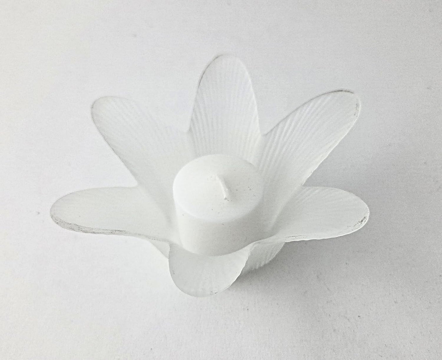Party Favors Plus Frosted Glass Lotus Flower Tea Light Candle Holder White 5 Inch Set of 5
