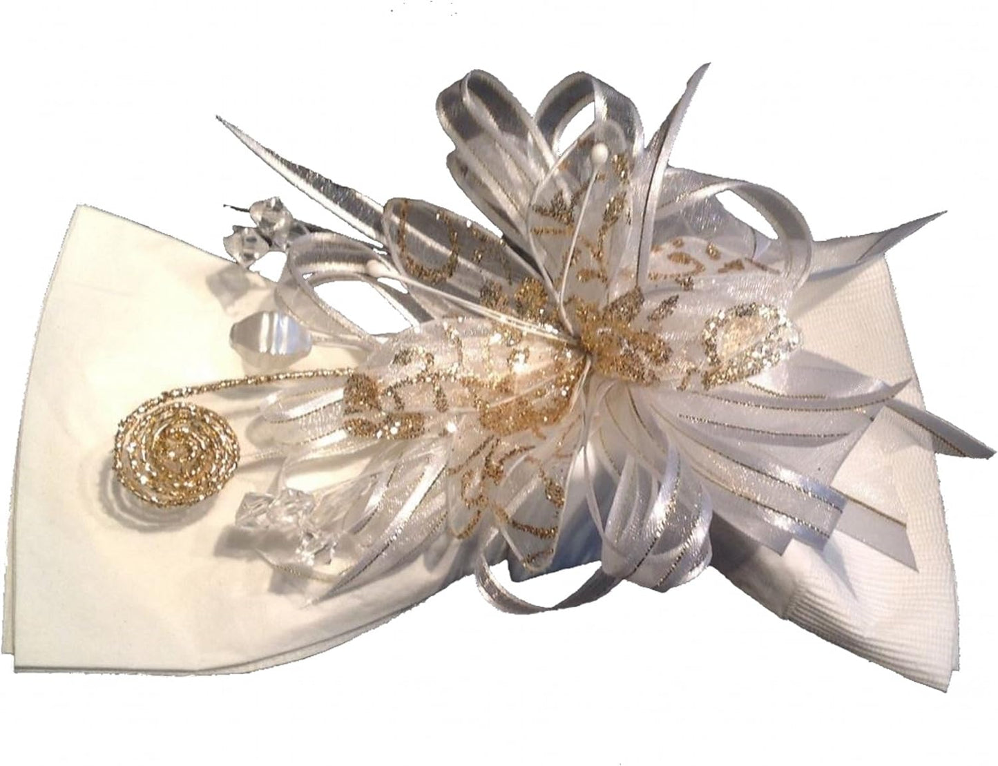 Party Favors Plus White Gold Satin Organza Napkin Rings 4 Count