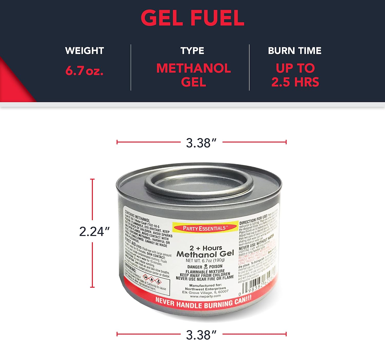 Party Essentials Chafing Dish Jelled Methanol Warming Fuel, 6-Pack, Silver