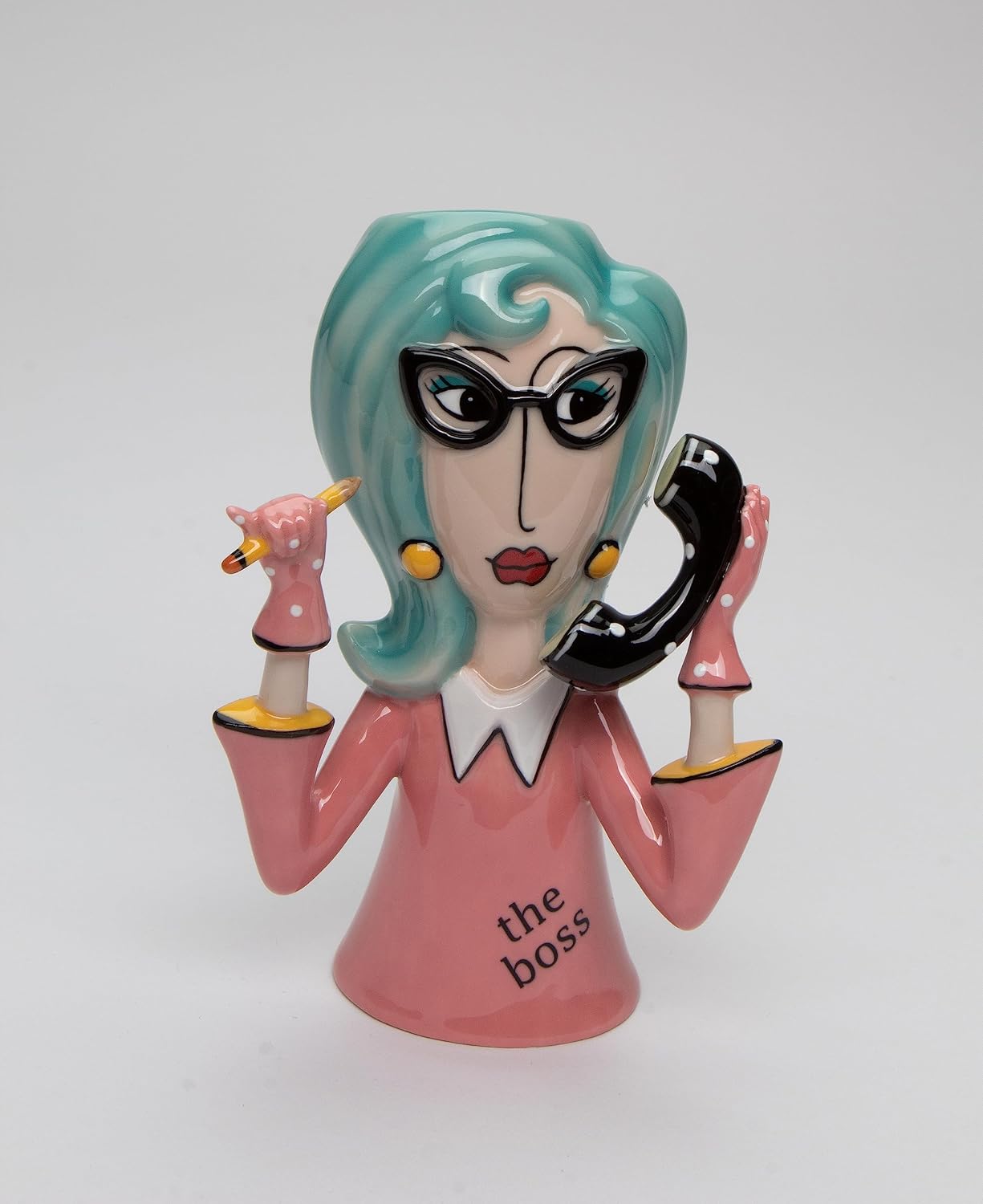Cosmos Gifts Fine Ceramic Hand Painted Pink Boss Lady Makeup Brushes Holder Vase 6" H 61872