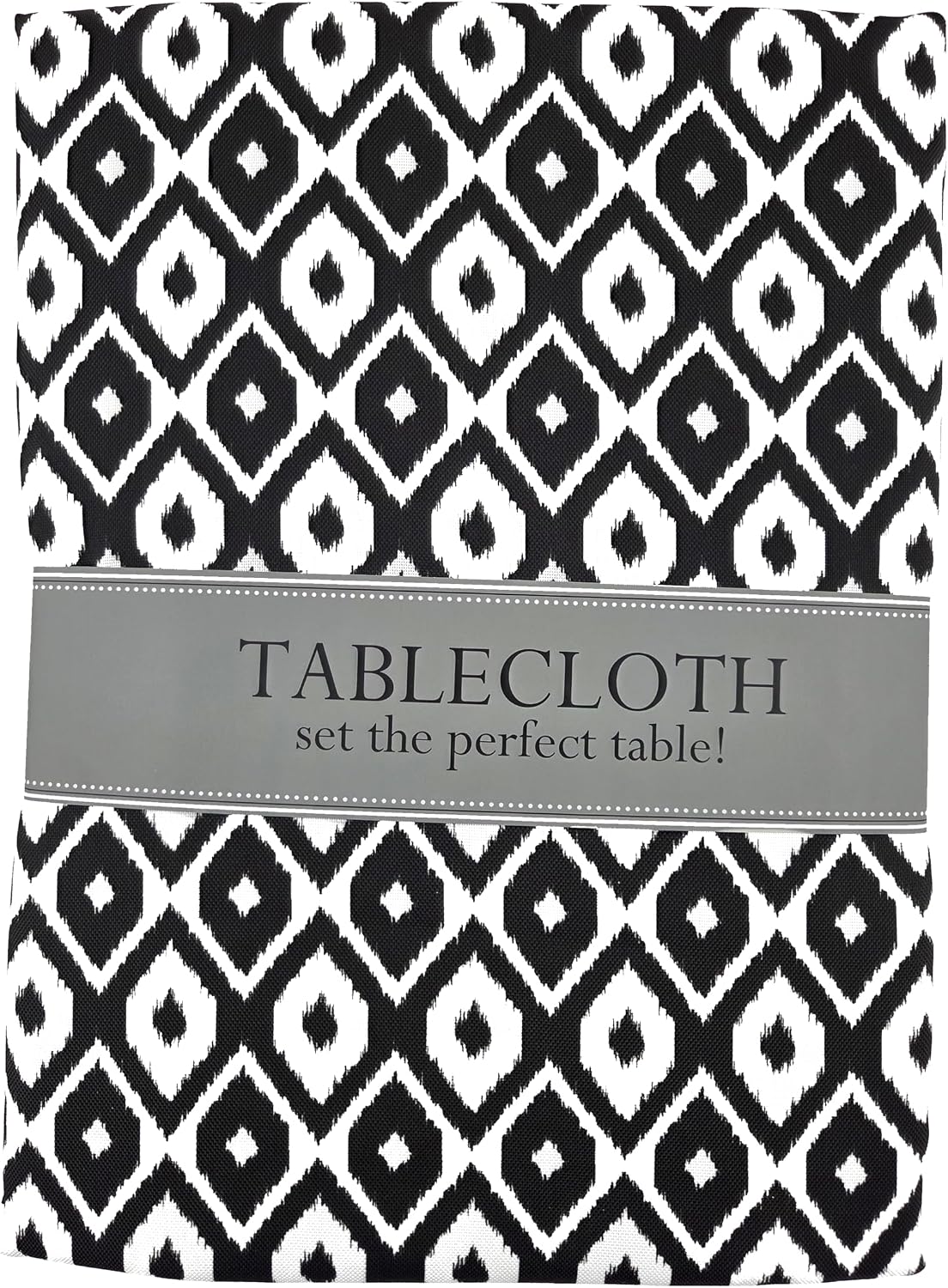 Party Favors Plus Black Ikat Outdoor Round Tablecloth with Zipper 60 In