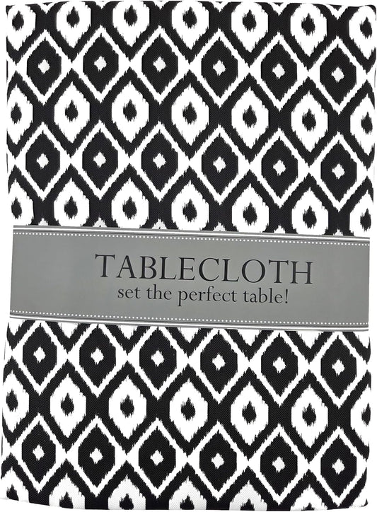 Party Favors Plus Black Ikat Outdoor Round Tablecloth with Zipper 60 In