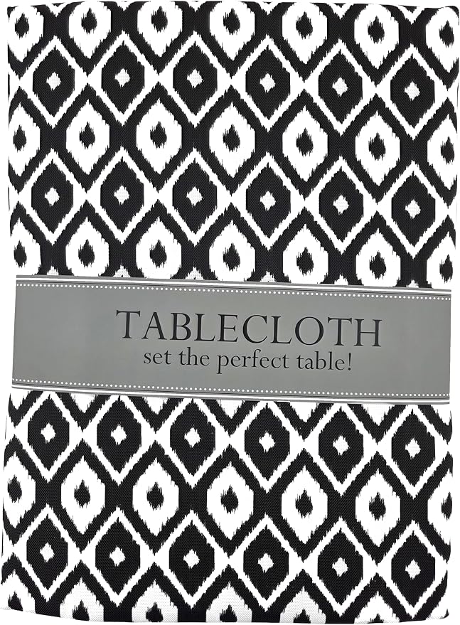 Party Favors Plus Black Ikat Outdoor Round Tablecloth with Zipper 60 In