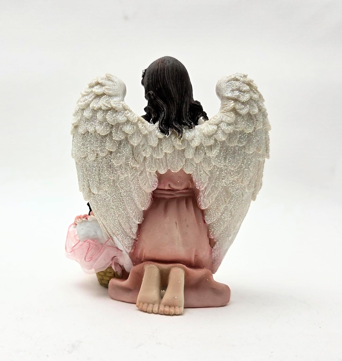 Party Favors Plus Pink White Polyresin Angel Praying Over Baby Figurine 5 Inch