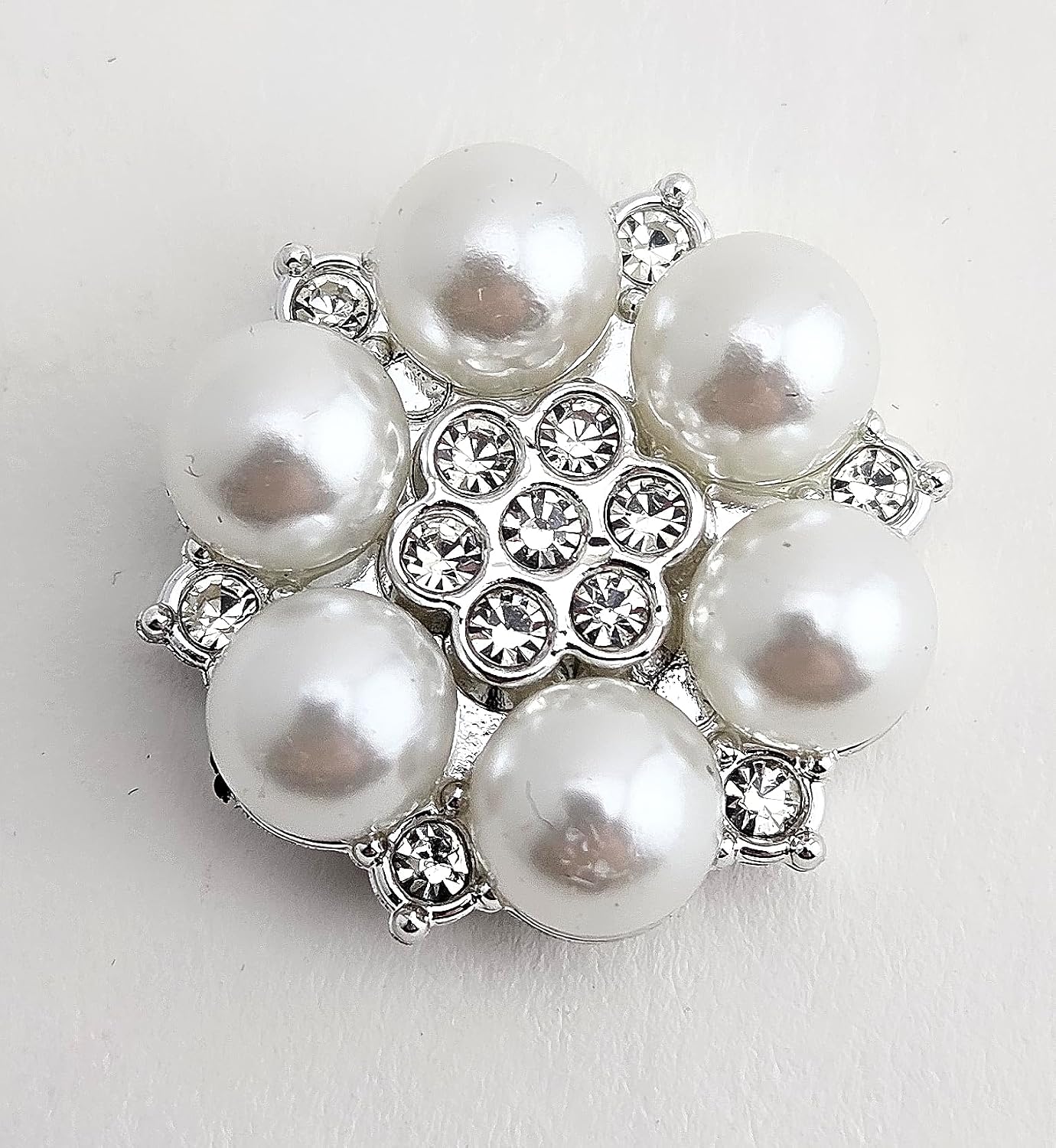 Party Favors Plus Silver Tone Flower Brooch Pin with Faux Pearls and Rhinestones 1 In 25 Pack