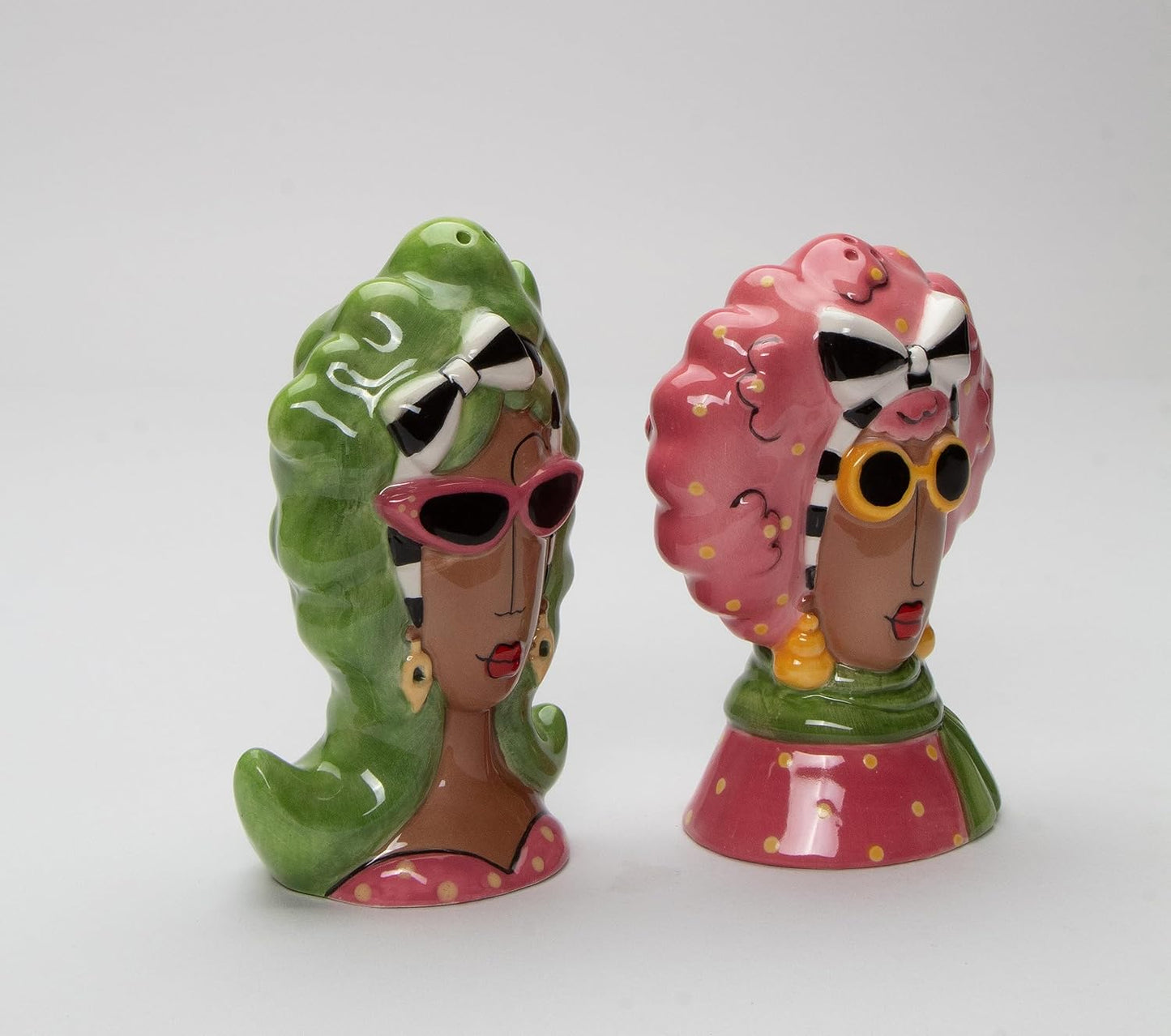 Cosmos Gifts Fine Ceramic Dollymama's African American Fashion Lady with Sunglasses Salt & Pepper Shakers Set 4-3/8" H Brown