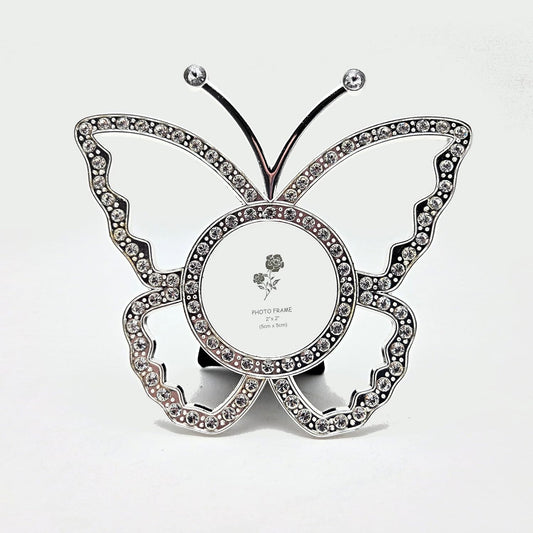 Party Favors Plus Butterfly Photo Frame Silver Metal 2x2 Inch