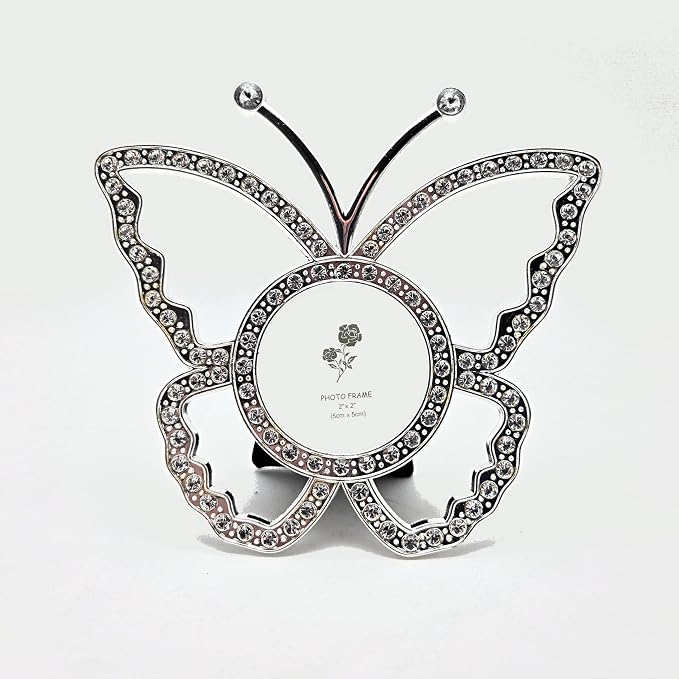 Party Favors Plus Butterfly Photo Frame Silver Metal 2x2 Inch