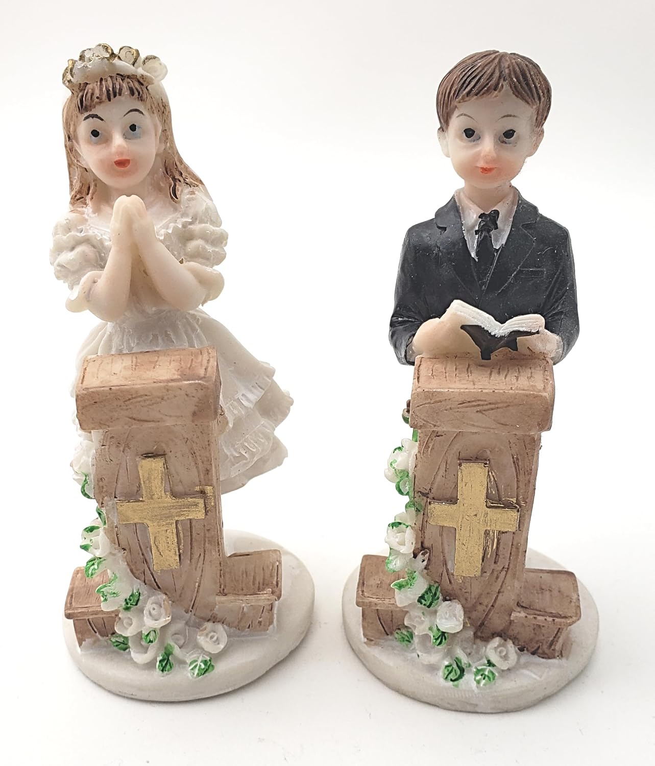 Party Favors Plus Multicolor Polyresin First Communion Boy Girl Figurine 4 Inch Set of 2