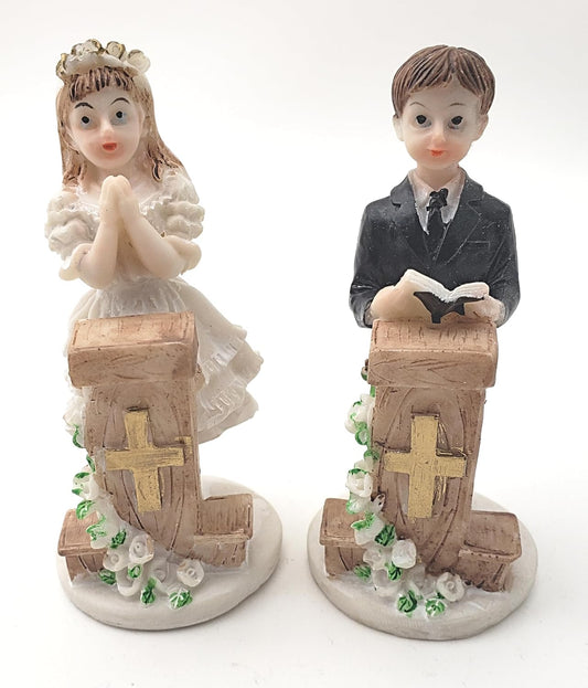 Party Favors Plus Multicolor Polyresin First Communion Boy Girl Figurine 4 Inch Set of 2
