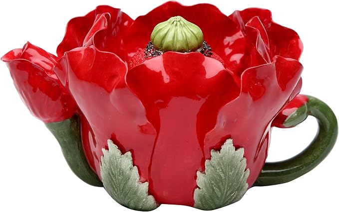 Cosmos Gifts Fine Ceramic Bright Painted Red and Green Poppy Flower Teapot Server 6-5/8" H SS-CG-20814