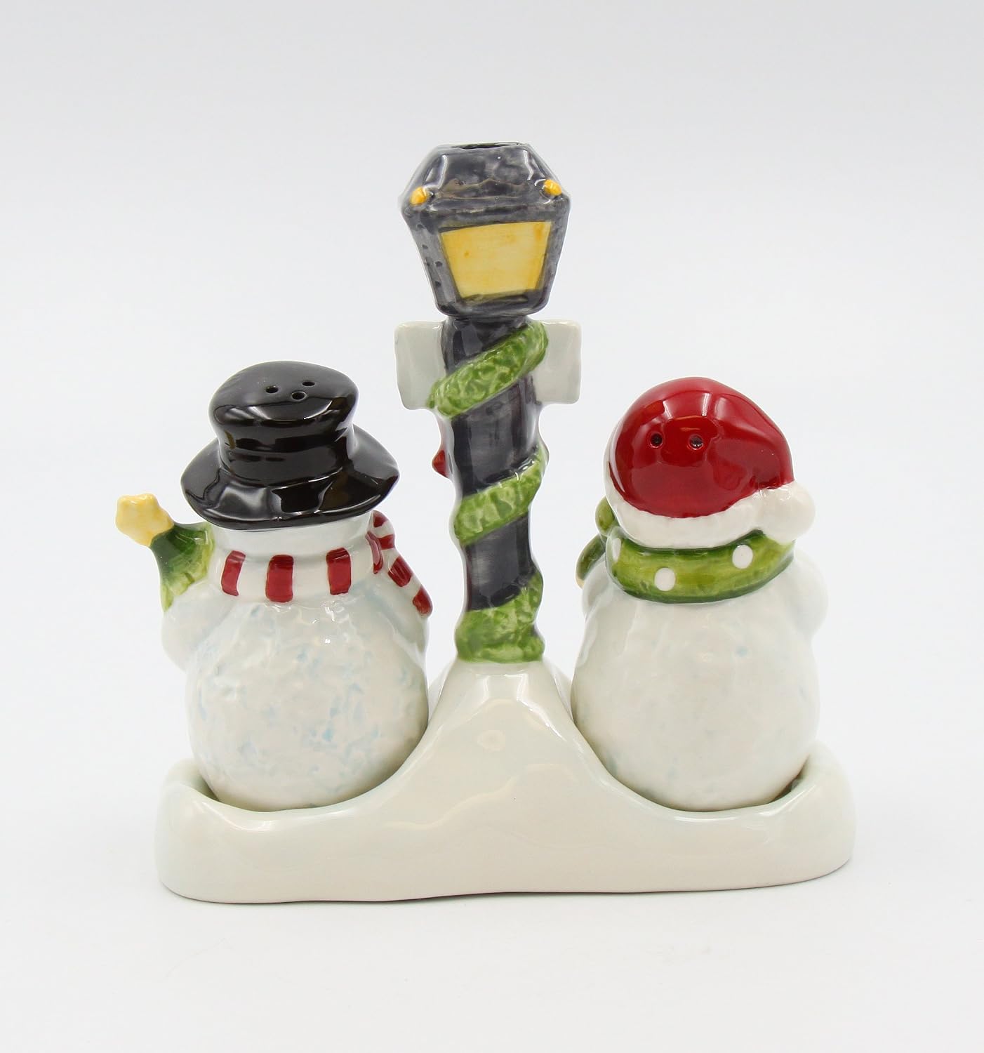 Cosmos Gifts Fine Ceramic Snowman Salt and Pepper Shakers Set with Toothpick Holder 5-1/4" H White
