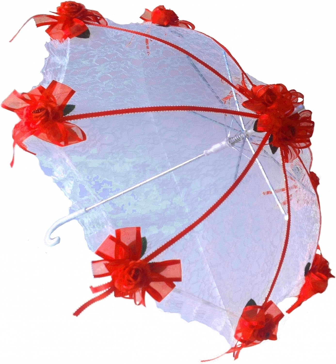 Party Favors Plus Decorated Bridal Shower White Lace Umbrella Parasol 36" Red Roses
