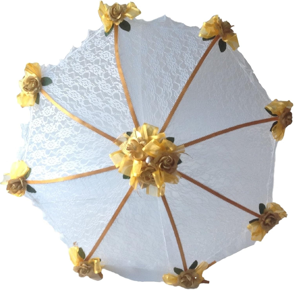 Party Favors Plus Decorated Bridal Shower White Lace Umbrella Parasol 36" Gold Roses