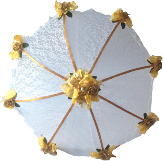 Party Favors Plus Decorated Bridal Shower White Lace Umbrella Parasol 36" Gold Roses