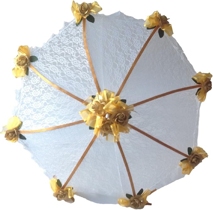 Party Favors Plus Decorated Bridal Shower White Lace Umbrella Parasol 36" Gold Roses