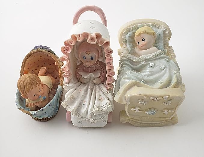 Party Favors Plus Blue White Polyresin Baby Figurine Set of 3