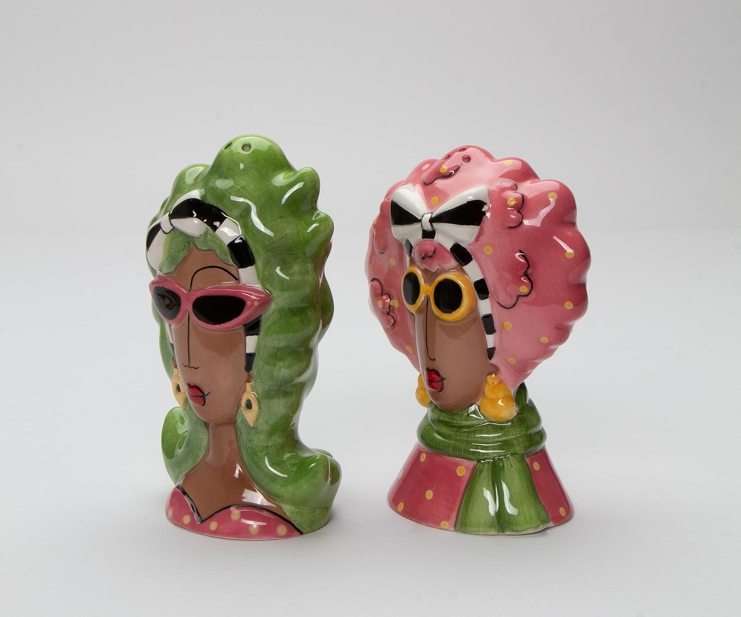 Cosmos Gifts Fine Ceramic Dollymama's African American Fashion Lady with Sunglasses Salt & Pepper Shakers Set 4-3/8" H Brown