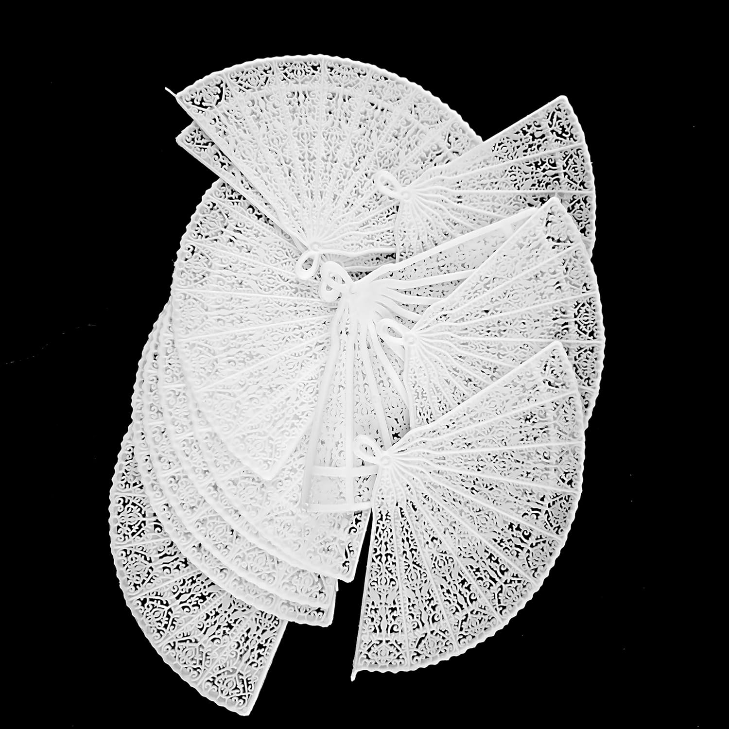 Party Favors Plus White Plastic Lace-Pattern Mini Hand Fans 5 Inch 24 Pack