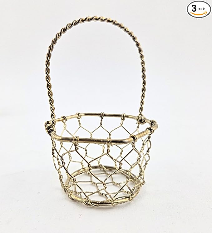 Party Favors Plus Gold Tone Miniature Hexagon Wire Basket with Twisted Handle 3.25 Inch 3 Piece Set