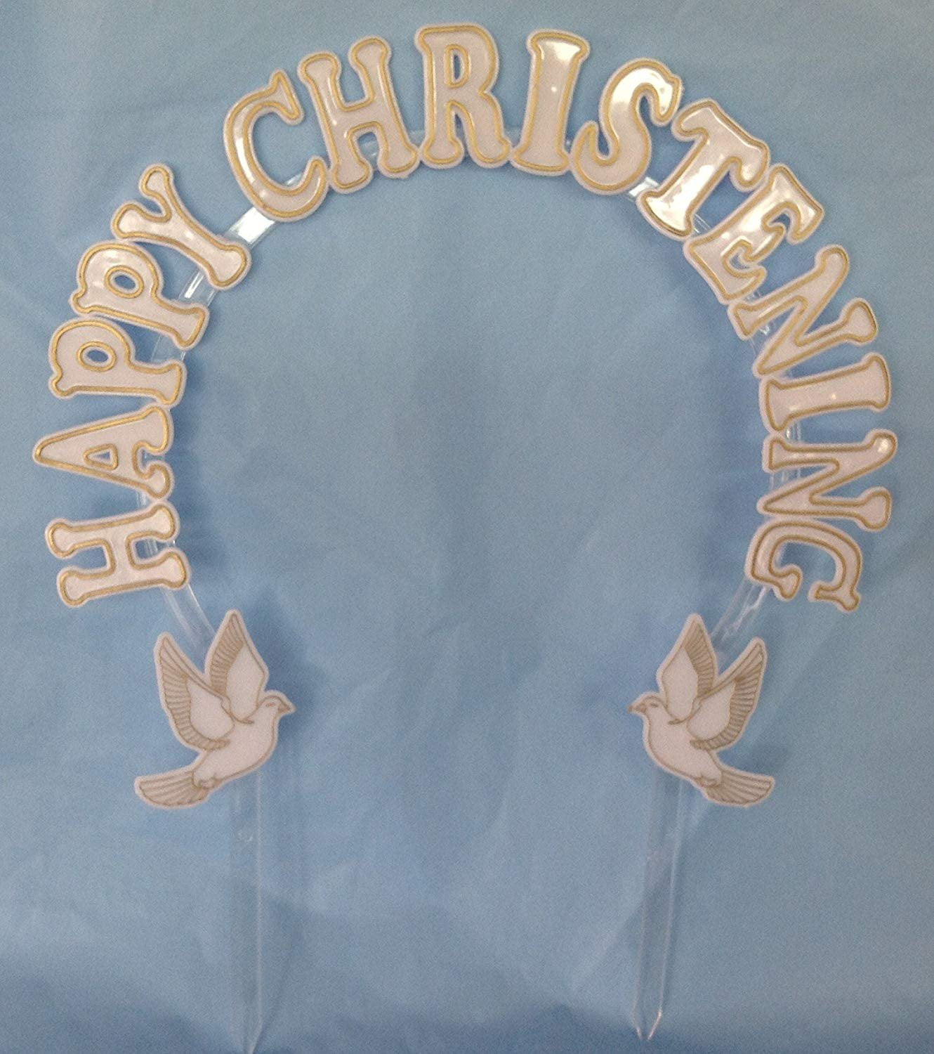 Party Favors Plus White Plastic Christening Arch Cake Decoration 9 Inch Gold Accent
