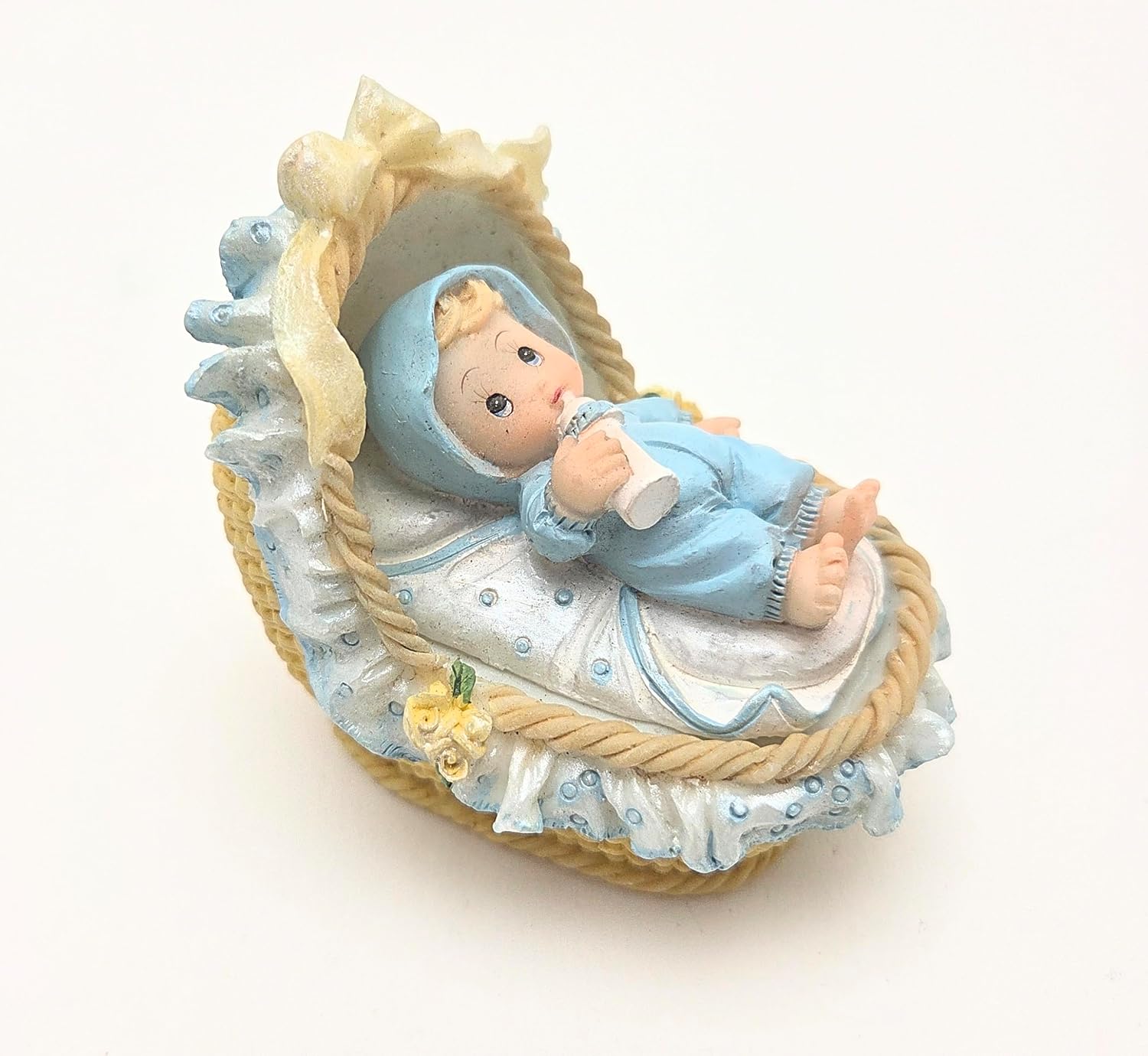 Party Favors Plus Blue White Polyresin Baby Boy Bassinet Figurine 2 Piece Set